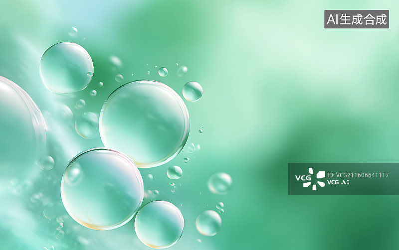 【AI数字艺术】绿色气泡飞散在空中图片素材