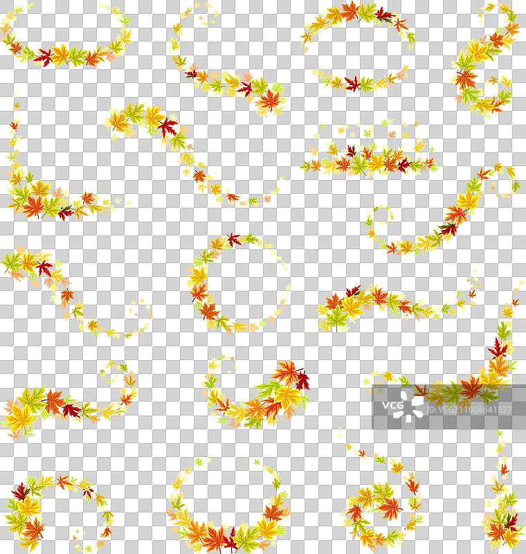 秋叶曲线和漩涡装饰元素图片素材