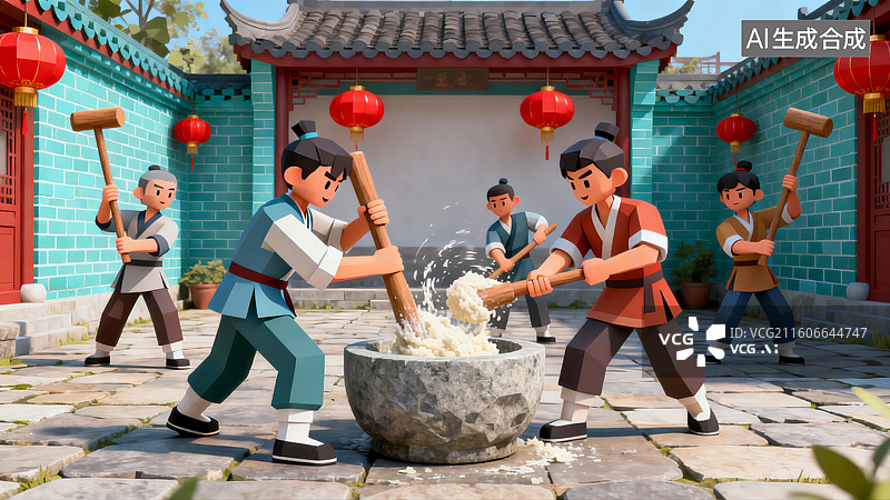 【AI数字艺术】非遗打糍粑，打糍粑，年俗，糍粑图片素材