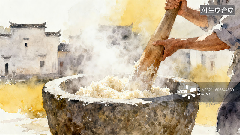 【AI数字艺术】非遗打糍粑，打糍粑，年俗，糍粑图片素材