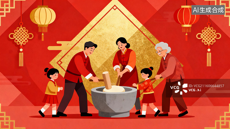 【AI数字艺术】非遗打糍粑，打糍粑，年俗，糍粑图片素材