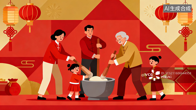 【AI数字艺术】非遗打糍粑，打糍粑，年俗，糍粑图片素材