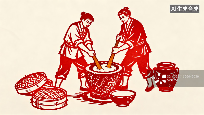 【AI数字艺术】非遗打糍粑，打糍粑，年俗，糍粑图片素材