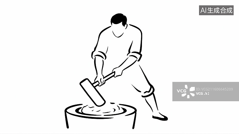 【AI数字艺术】非遗打糍粑，打糍粑，年俗，糍粑图片素材