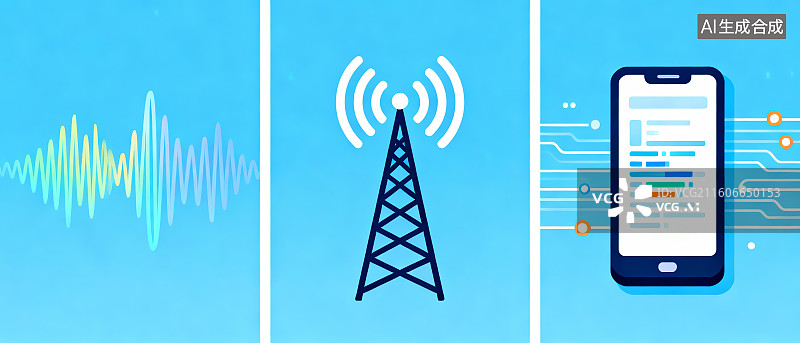 【AI数字艺术】声波传输至手机的通信过程图片素材