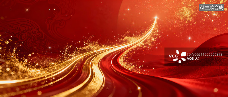 【AI数字艺术】红色背景金色光流抽象图案图片素材