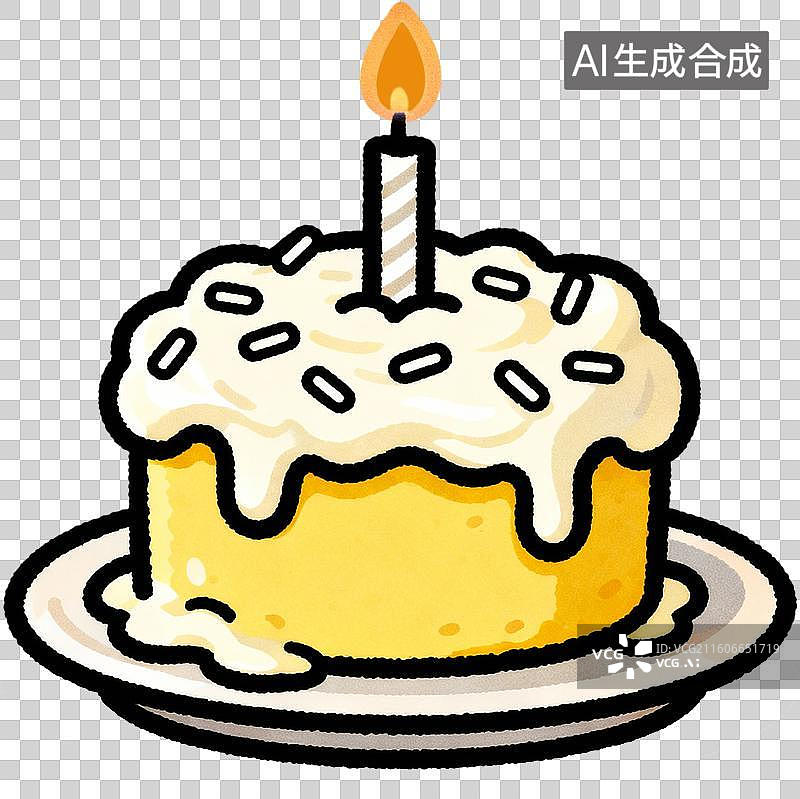 【AI数字艺术】卡通2D扁平描边插画风格生日主题蛋糕寿桃礼物插画元素免抠图形图片素材