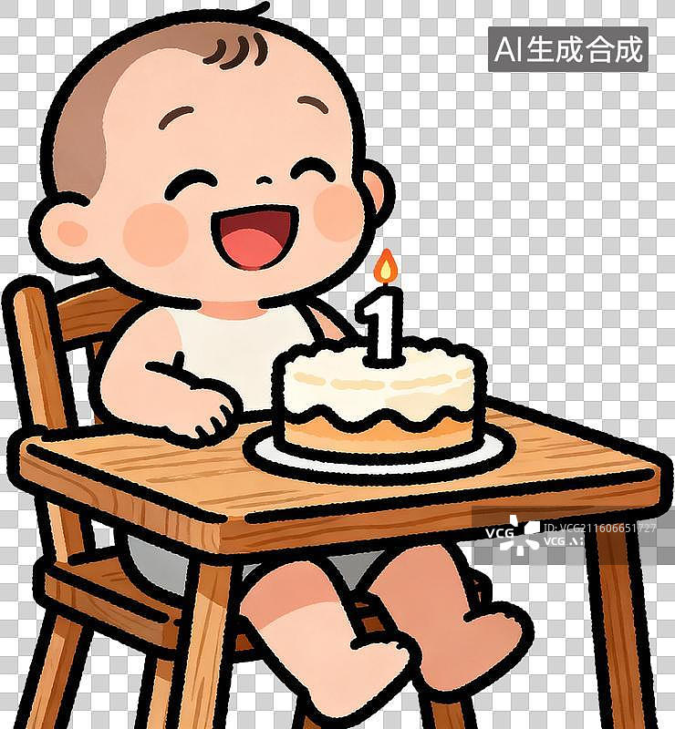 【AI数字艺术】卡通2D扁平描边插画风格生日主题蛋糕寿桃礼物插画元素免抠图形图片素材