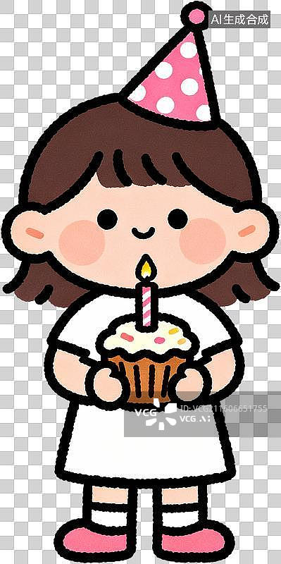 【AI数字艺术】卡通2D扁平描边插画风格生日主题蛋糕寿桃礼物插画元素免抠图形图片素材