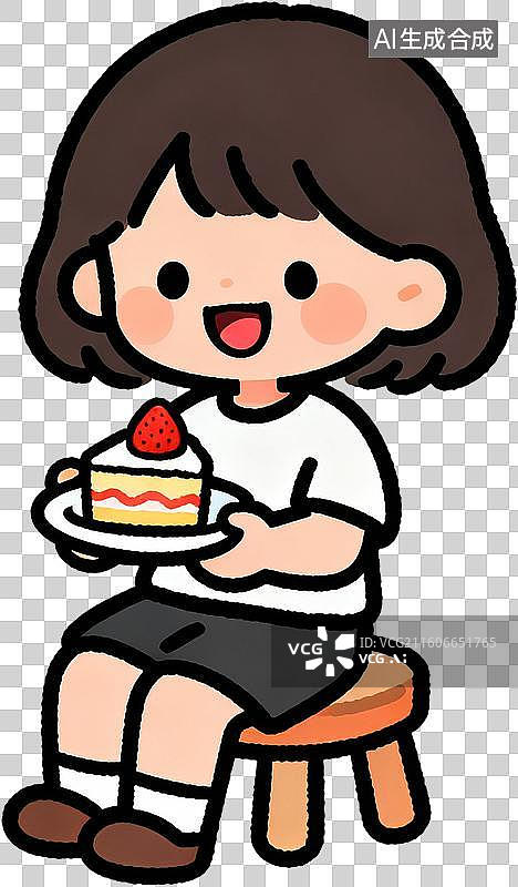 【AI数字艺术】卡通2D扁平描边插画风格生日主题蛋糕寿桃礼物插画元素免抠图形图片素材