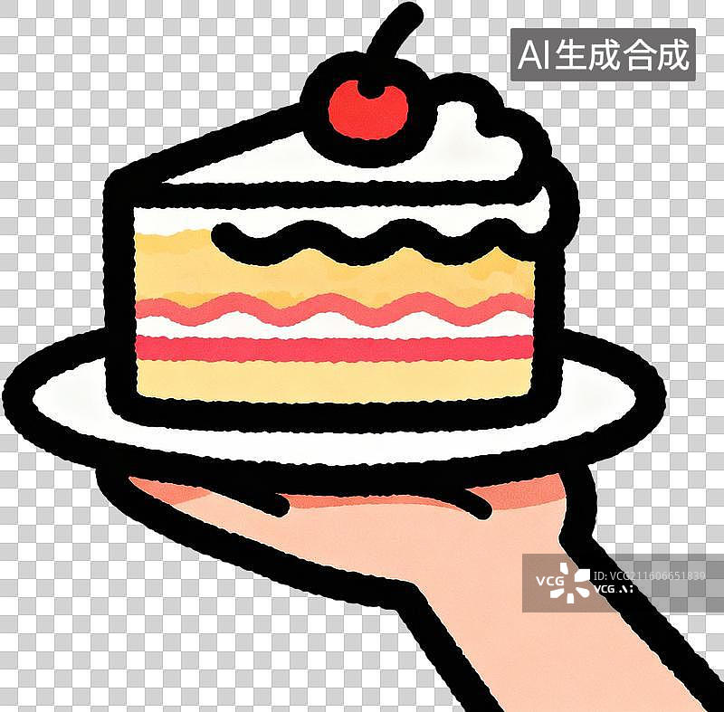 【AI数字艺术】卡通2D扁平描边插画风格生日主题蛋糕寿桃礼物插画元素免抠图形图片素材