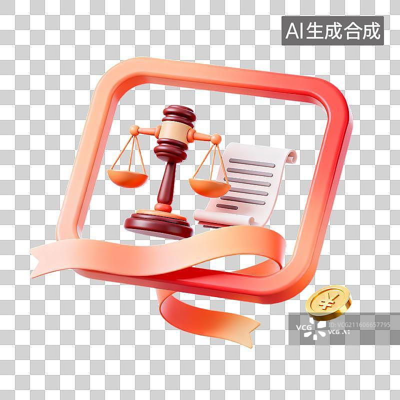 【AI数字艺术】3d轻拟物金融理财法律文书橙红色装饰边框元素图片素材