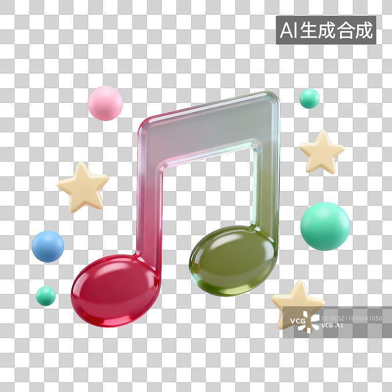 【AI数字艺术】3D磨砂玻璃材质教育主题音乐课跳动的音符元素图片素材