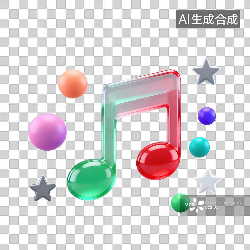 【AI数字艺术】3D磨砂玻璃材质教育主题音乐课跳动的音符元素图片素材