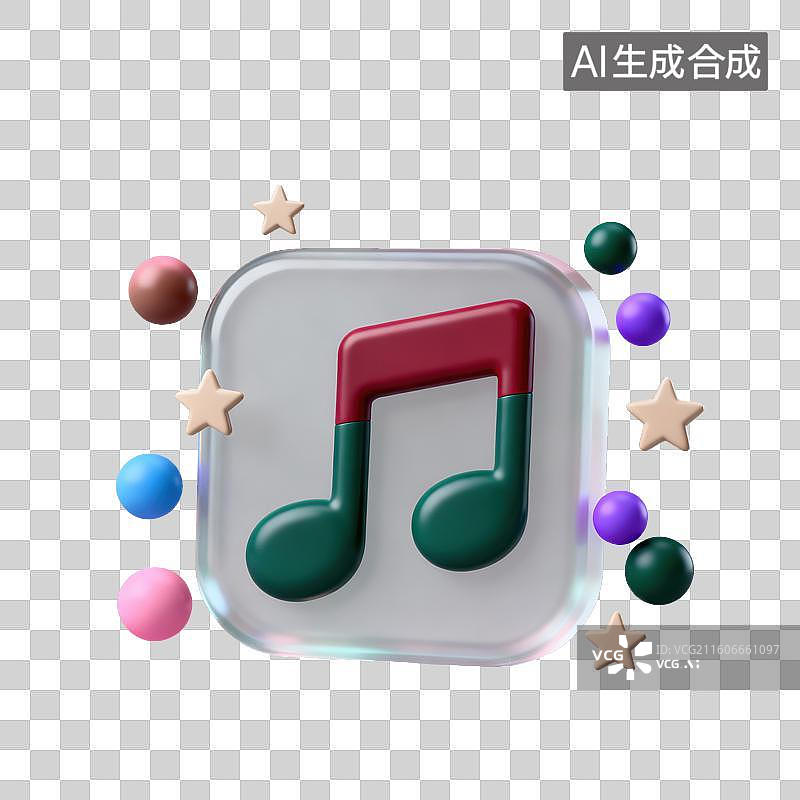 【AI数字艺术】3D磨砂玻璃材质教育主题音乐课跳动的音符元素图片素材