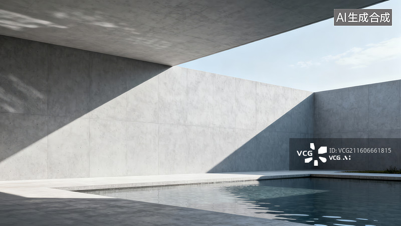 【AI数字艺术】现代混凝土结构中的泳池图片素材