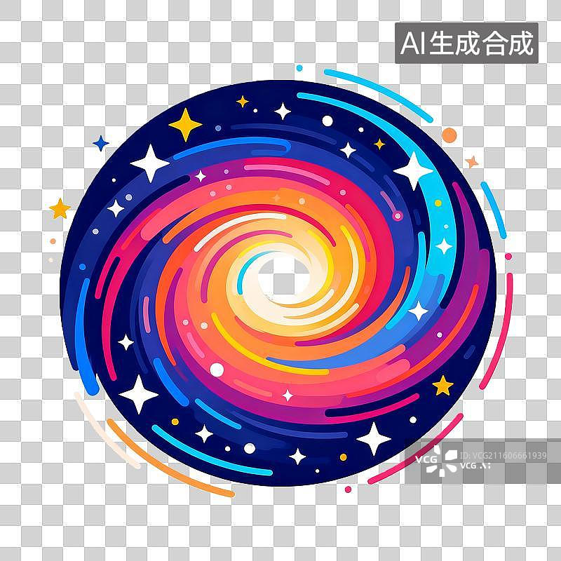 【AI数字艺术】颜色鲜亮的平面插画棒旋旋涡星系图片素材