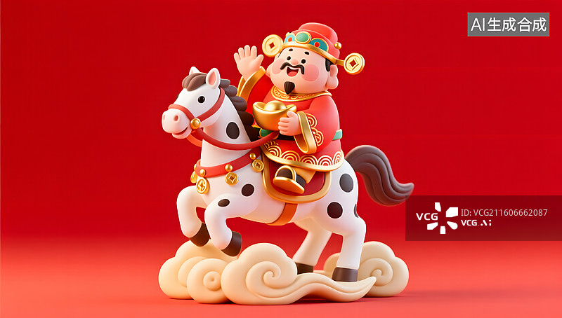 【AI数字艺术】胖乎乎财神骑白马呈现新年开运气息图片素材