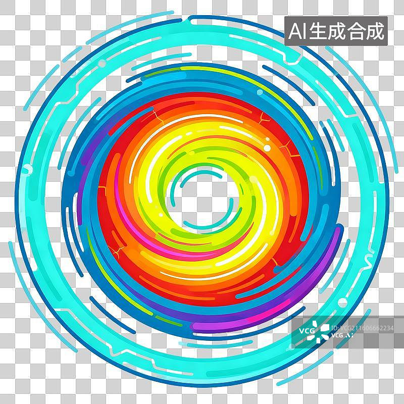 【AI数字艺术】颜色鲜亮的平面插画黑洞吸积盘旋涡图片素材