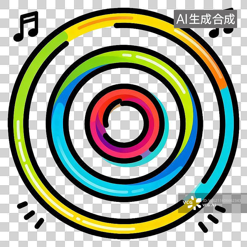 【AI数字艺术】颜色鲜亮且含音符元素的平面插画等离子体旋涡图片素材