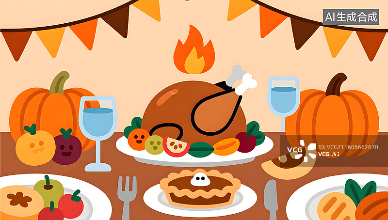 【AI数字艺术】感恩节火鸡盛宴展现温暖节庆氛围图片素材
