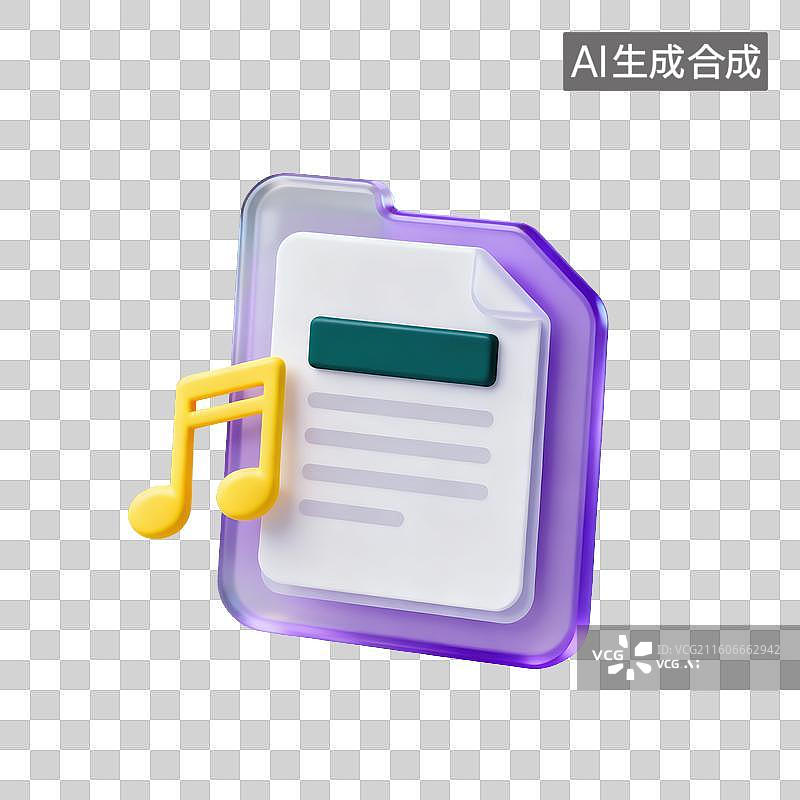 【AI数字艺术】3D磨砂玻璃材质教育主题音乐课带音符音频文件夹元素图片素材