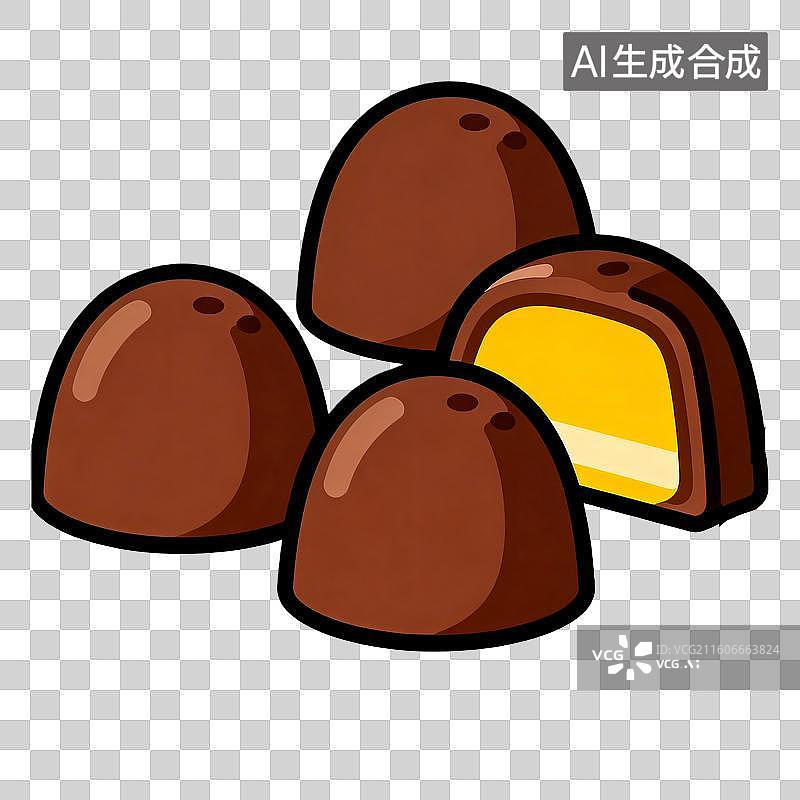 【AI数字艺术】设计简洁的鲜亮色松露巧克力平面插画图片素材
