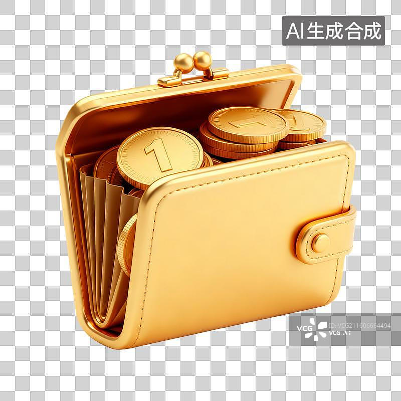 【AI数字艺术】金色钱包与金币图片素材