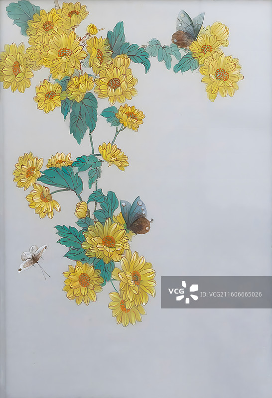 汴绣，菊花蝴蝶图片素材