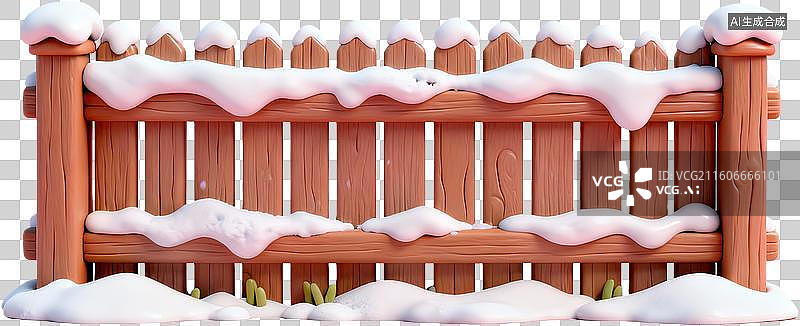 【AI数字艺术】雪后木栅栏积雪场景图片素材