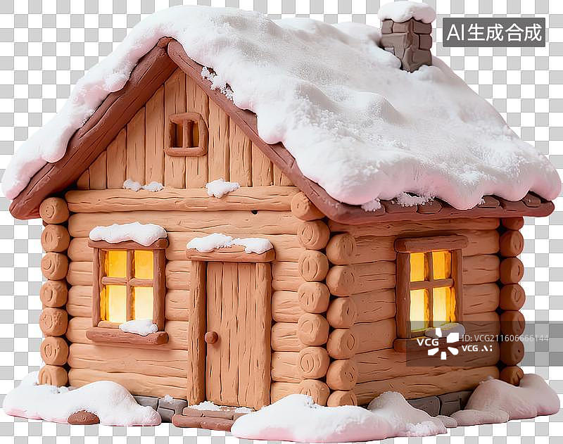【AI数字艺术】雪中小屋温暖灯光图片素材