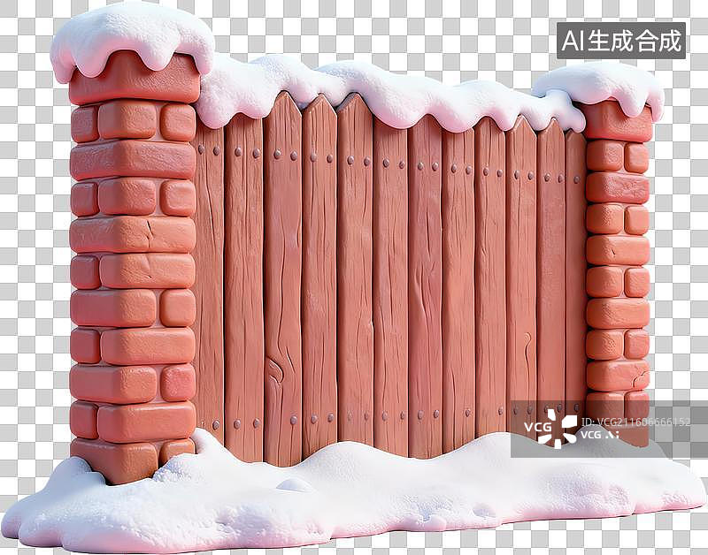 【AI数字艺术】雪覆盖的砖木围栏图片素材