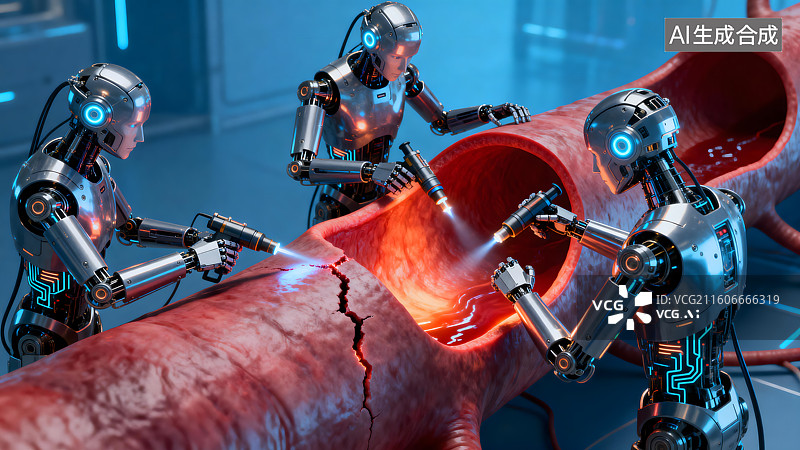 【AI数字艺术】纳米机器人修复血管图片素材