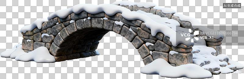 【AI数字艺术】雪覆石拱桥冬景图片素材