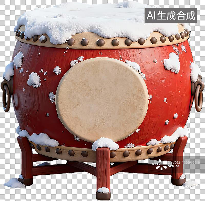 【AI数字艺术】雪覆盖的红色大鼓图片素材