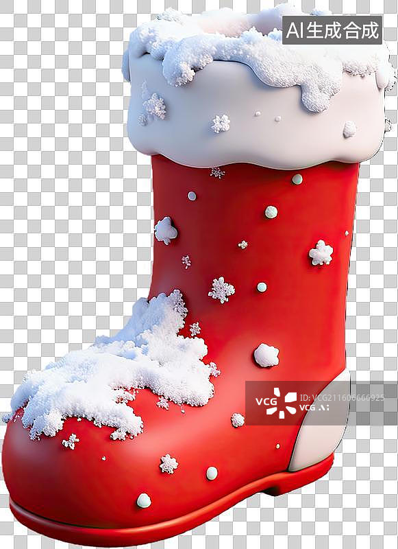【AI数字艺术】红色靴子积雪圣诞装饰图片素材