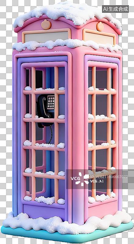 【AI数字艺术】雪覆盖的彩色电话亭图片素材