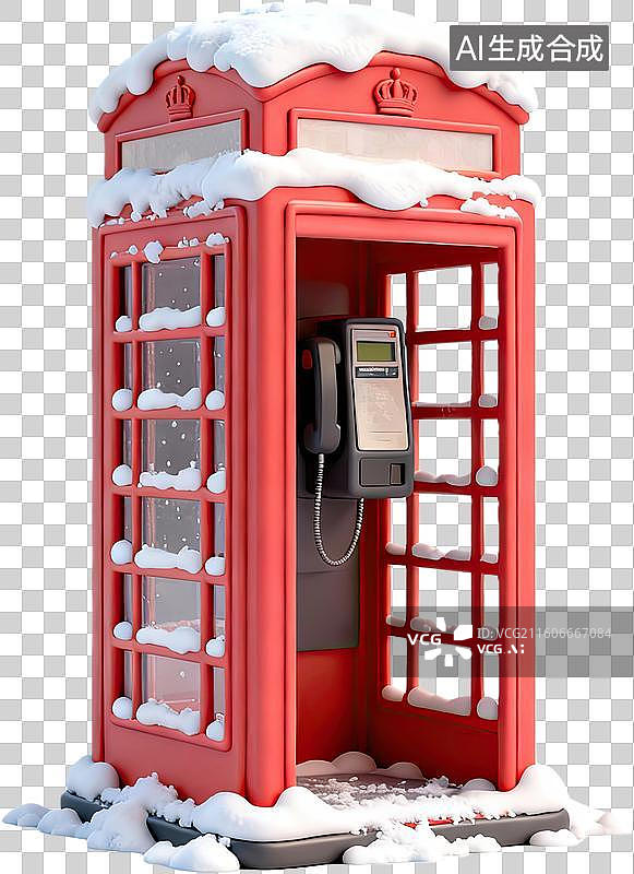 【AI数字艺术】雪中红色电话亭图片素材