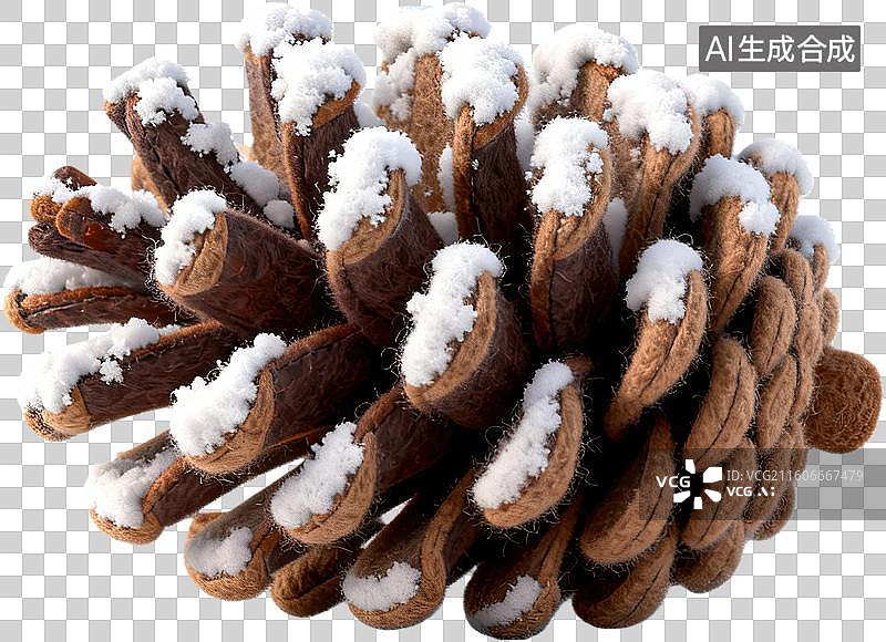 【AI数字艺术】雪覆盖的松果特写图片素材