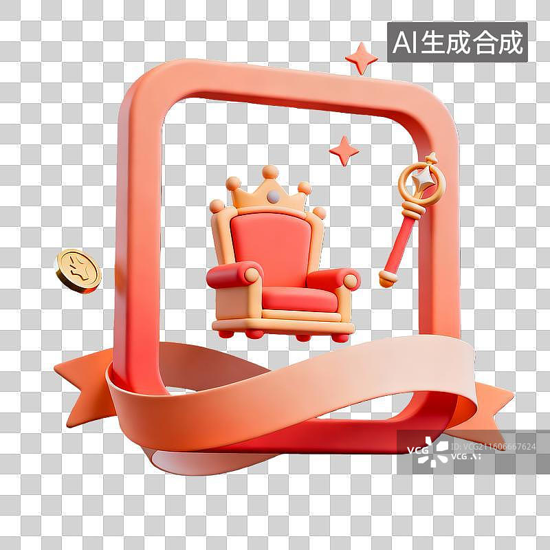 【AI数字艺术】3d拟物电商购物王冠橙红色装饰边框元素图片素材