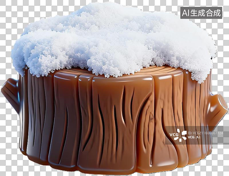 【AI数字艺术】雪覆盖的木桩造型蛋糕图片素材