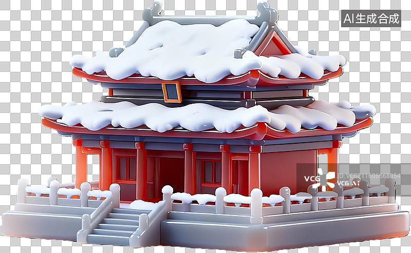 【AI数字艺术】雪覆古建筑模型图片素材