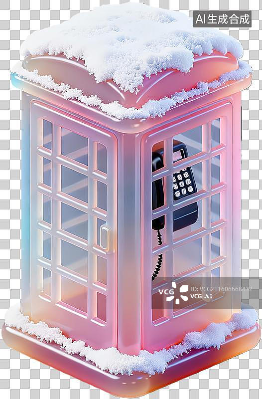 【AI数字艺术】雪覆盖的彩色电话亭图片素材