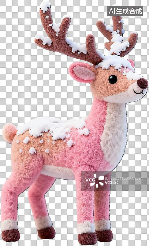 【AI数字艺术】粉色驯鹿玩偶积雪造型图片素材