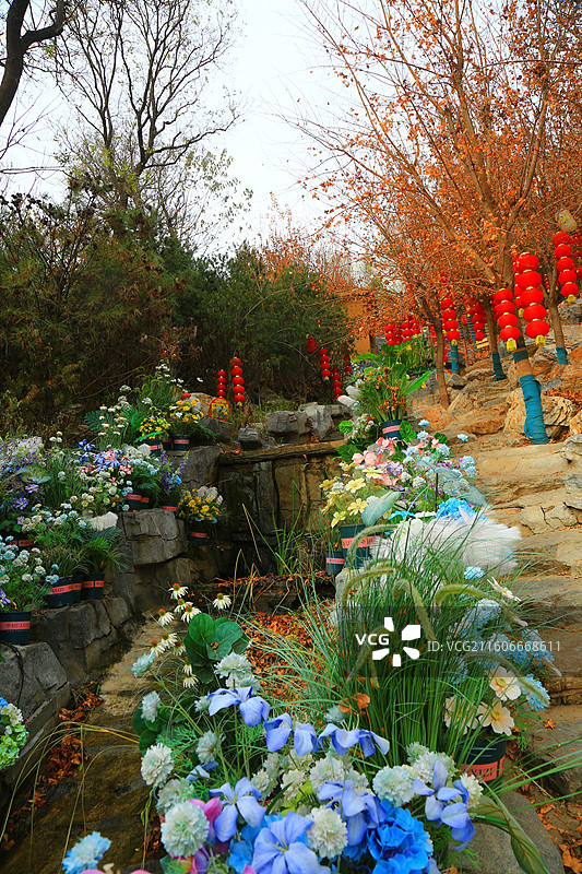 鬼斧神工造化功，云梯直上接苍穹 吊桥摇影千波渡，飞瀑流珠一涧通 登览长空舒望眼，回看新城耀霓虹图片素材