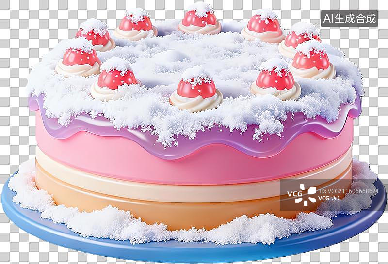 【AI数字艺术】粉色多层蛋糕装饰雪景图片素材