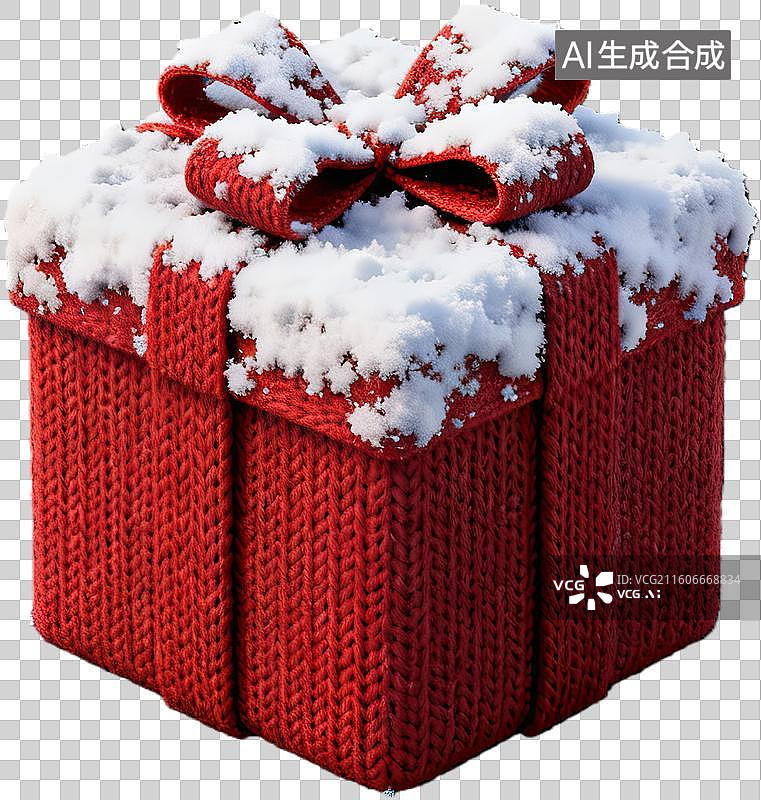 【AI数字艺术】红色针织礼盒覆雪图片素材