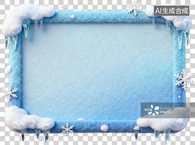 【AI数字艺术】蓝色雪花边框冬季主题装饰图片素材