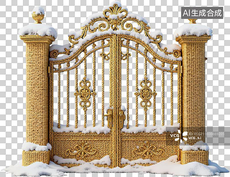 【AI数字艺术】雪覆金色华丽大门图片素材