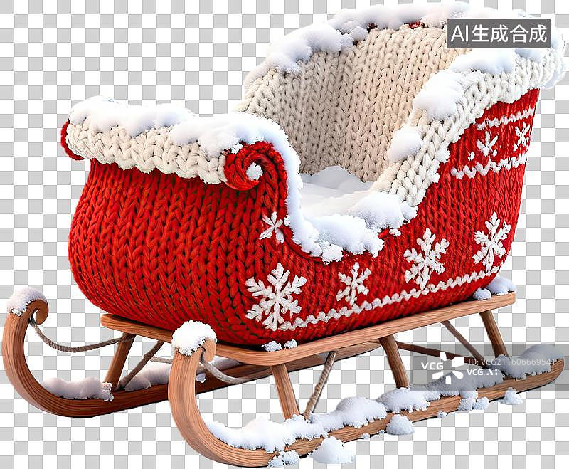 【AI数字艺术】红色针织雪橇覆盖白雪图片素材